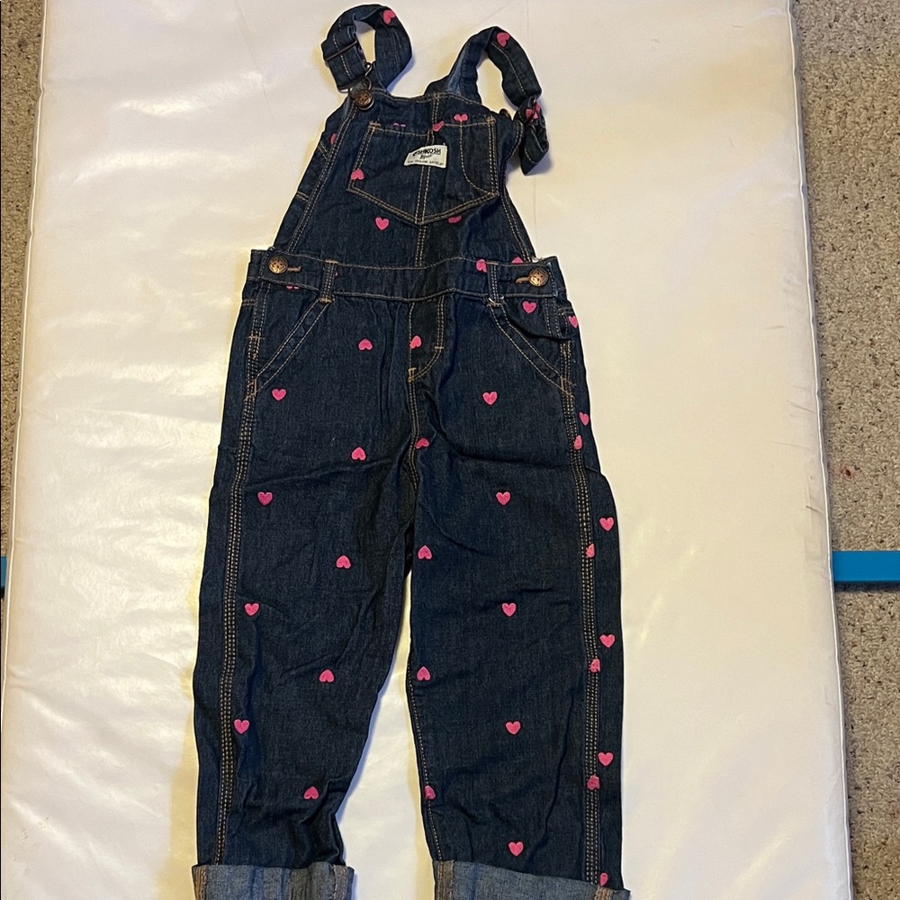 Kids Denim Overalls with Pink Hearts